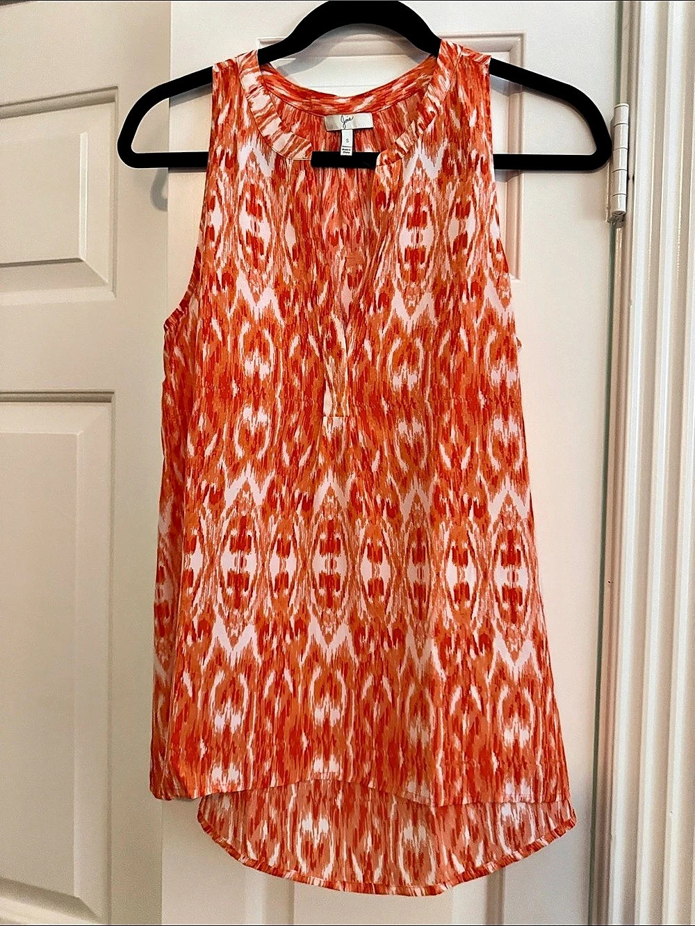 Joie JTZ2-24067 Abstract Silk Blouse in Orange & White Size Small Like New
